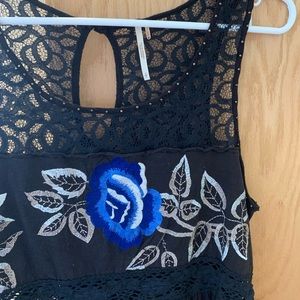 Embroidered and beaded black tank top